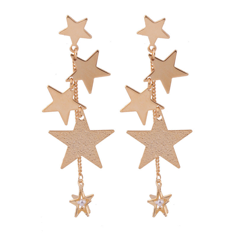 Women's Korean Style Pentagram Graceful Long Hollow Earrings