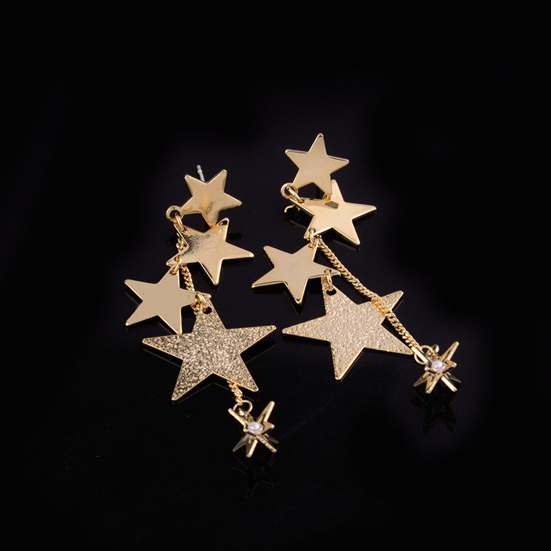 Women's Korean Style Pentagram Graceful Long Hollow Earrings