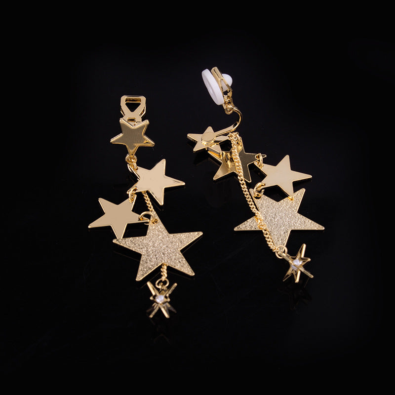 Women's Korean Style Pentagram Graceful Long Hollow Earrings