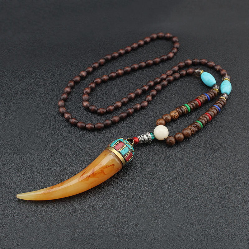 Women's Ethnic Sweater Chain Wooden Bead Long Necklaces