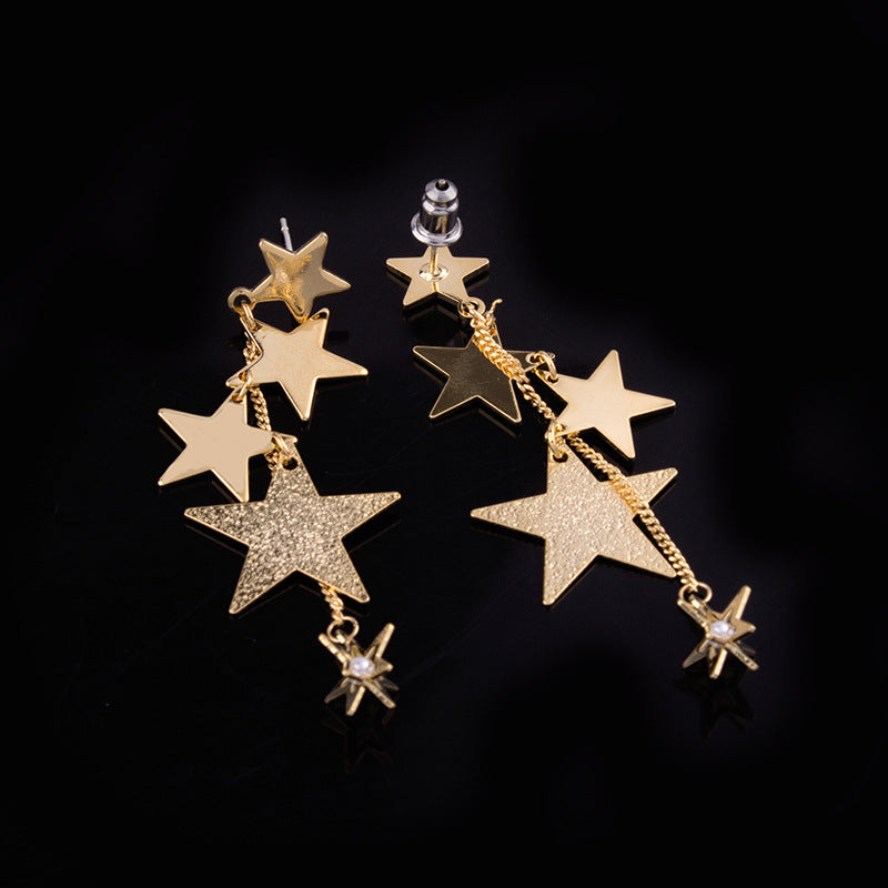 Women's Korean Style Pentagram Graceful Long Hollow Earrings