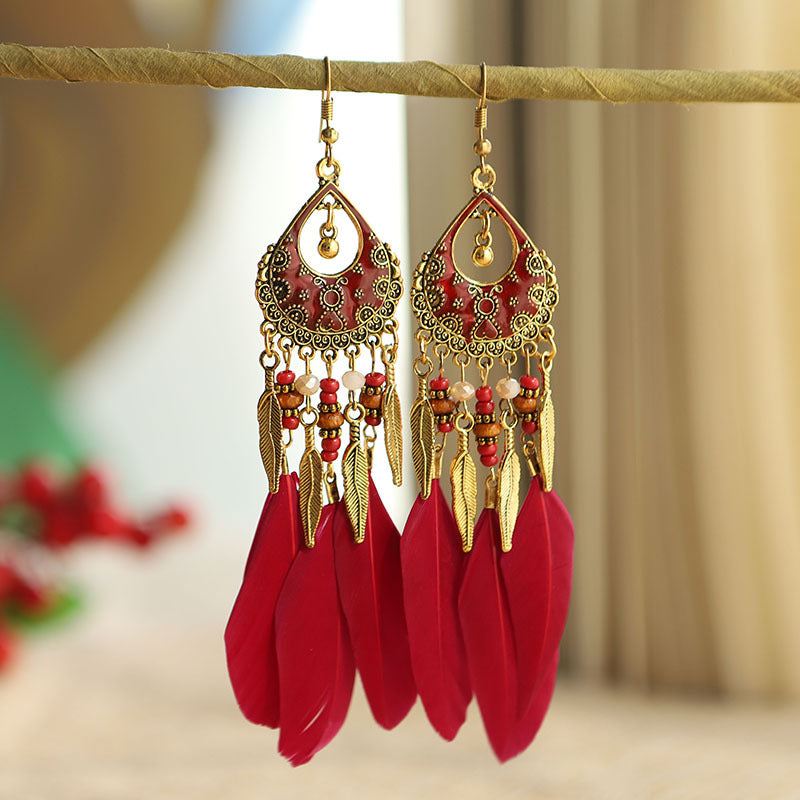 Color Retro Mid-length Feather Your Daisy Earrings