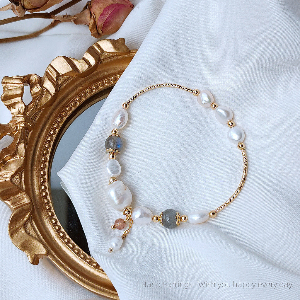 Women's Eyes Handmade Natural Freshwater Pearl Moonstone Korean Style Graceful Bracelets