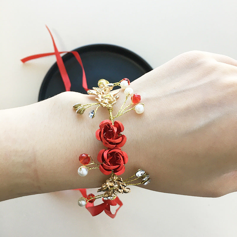 Wrist Flower White Pearl Handed Wedding Gift Sisters Group Event Bracelet