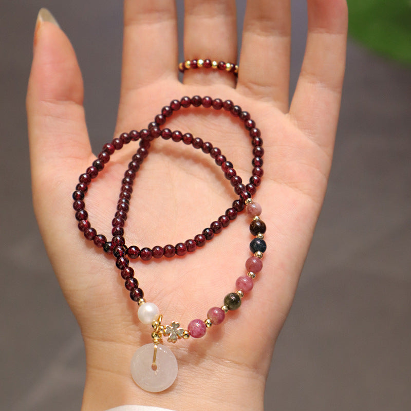 Women's Safety Buckle Elastic Pink Tourmaline Gift Bracelets