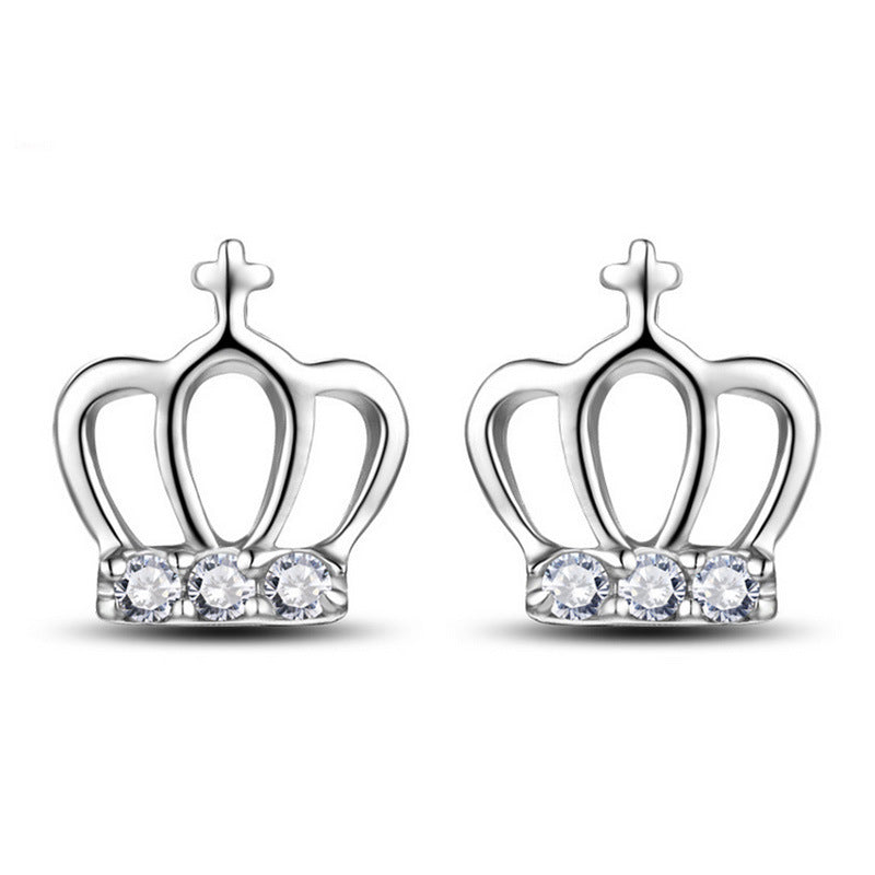 Women's Simple Cross Princess Crown Zircon Ear Fashion Petite Stud Earrings