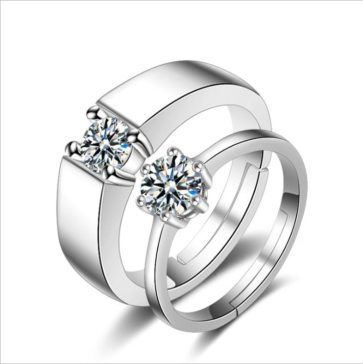 Women's & Men's Pair Of Diamond Adjustable Open Mouth Gift Proposal Ring
