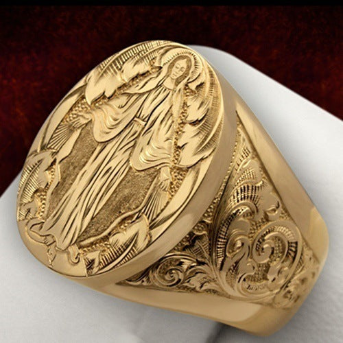 Neutral Gold-plated Virgin Mary Blessing Badge Rings