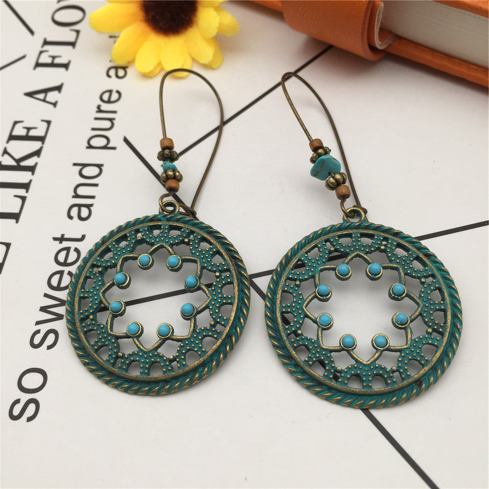 Ethnic Style Alloy Leaves Palm Owl Earrings