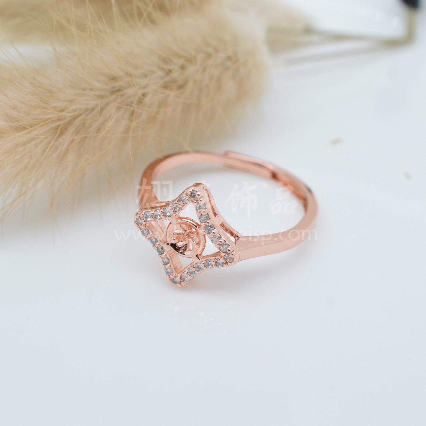 Four Stars Frame Crystal Amber Half Hole Rings