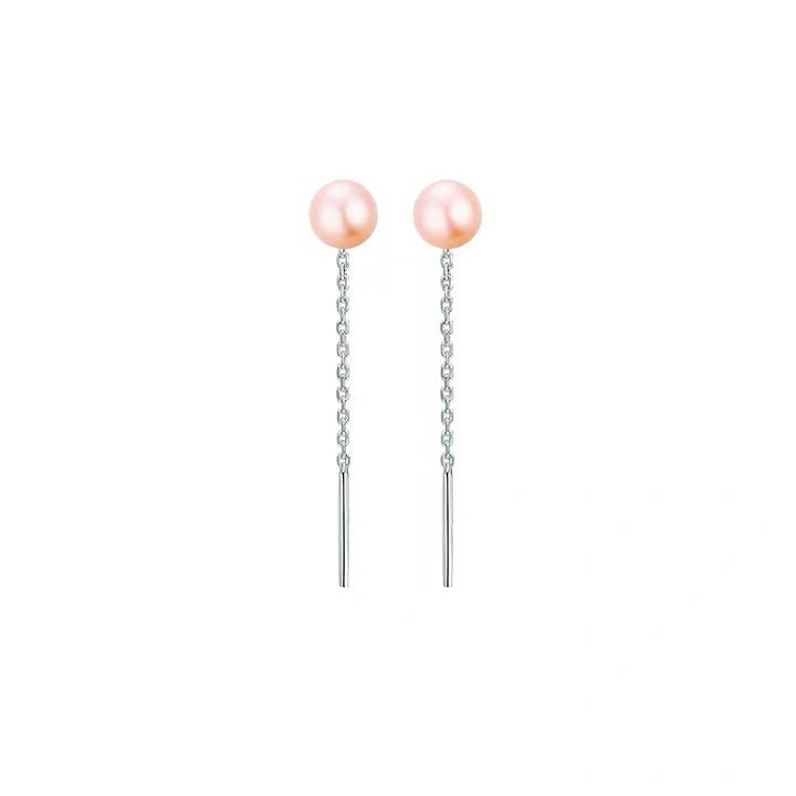 Women's Sier Natural Pearl For Simple Fresh Tassel Light Earrings