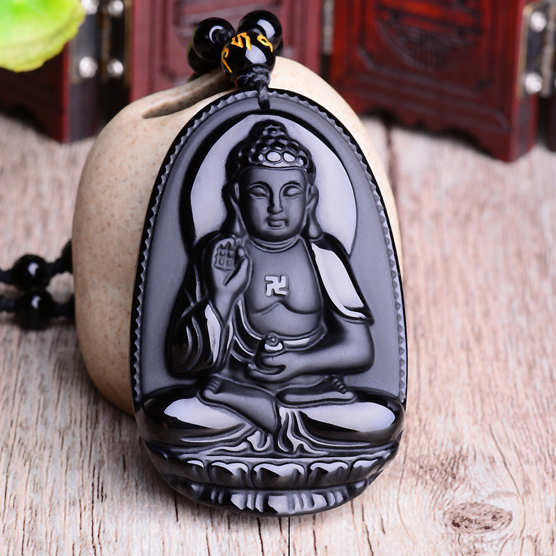 Women's & Men's Obsidian Natural Buddha Eight Patron Saints Necklaces