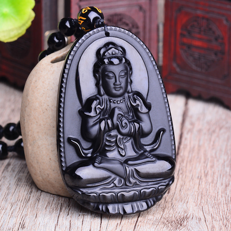 Women's & Men's Obsidian Natural Buddha Eight Patron Saints Necklaces