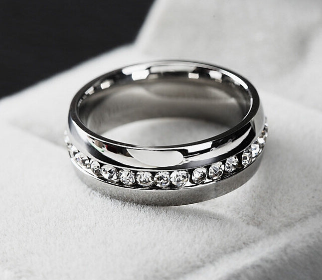 Women's & Men's Titanium Steel With Rhinestone Single Row Diamond Ring