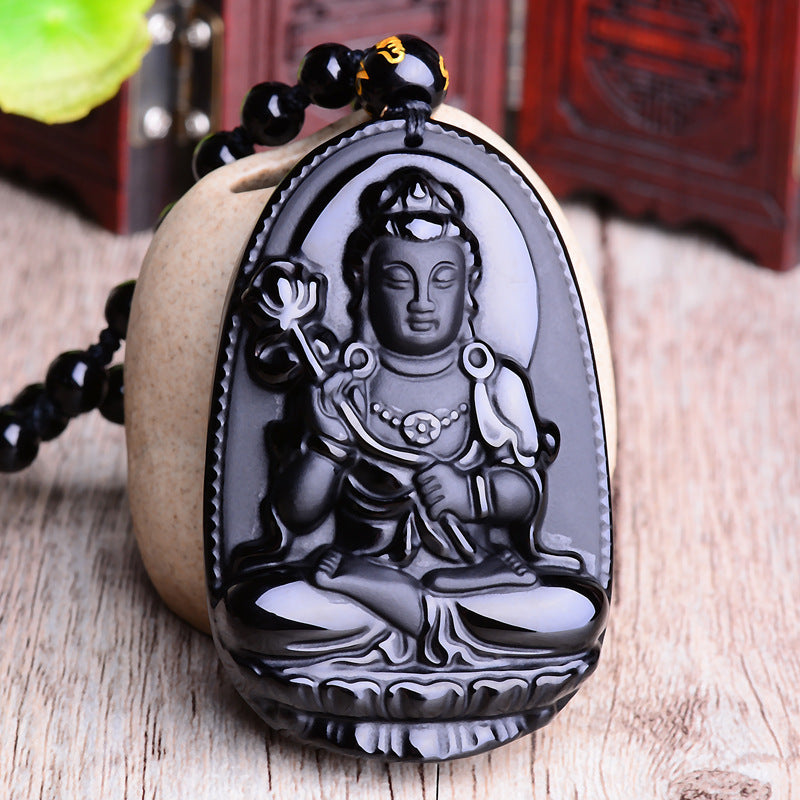 Women's & Men's Obsidian Natural Buddha Eight Patron Saints Necklaces
