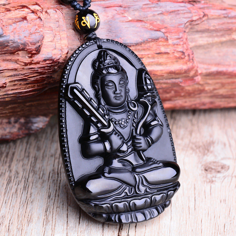 Women's & Men's Obsidian Natural Buddha Eight Patron Saints Necklaces