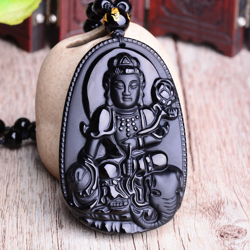 Women's & Men's Obsidian Natural Buddha Eight Patron Saints Necklaces
