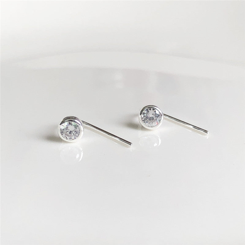 Sier Ear Hook Mini Simple Diamond Single Rings