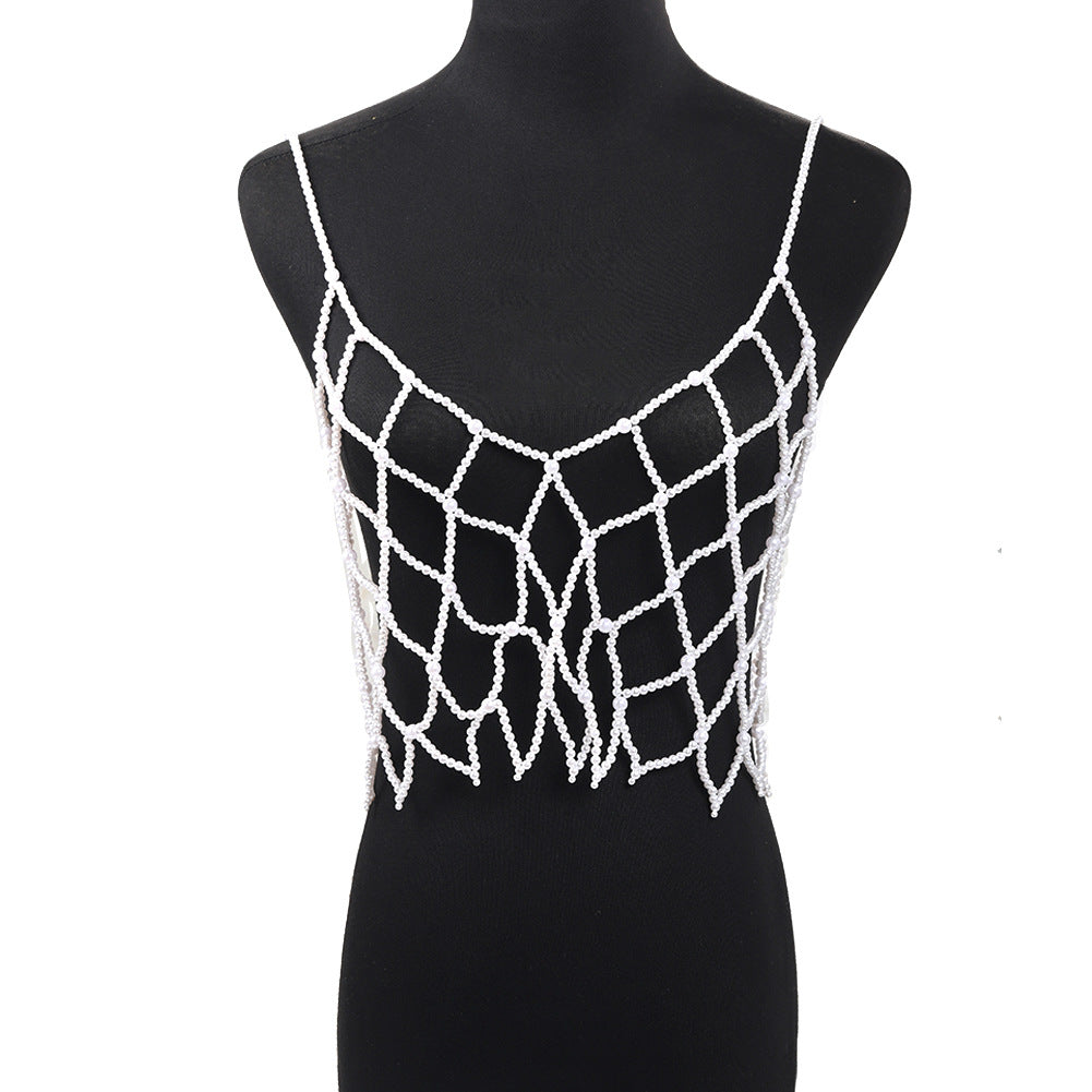 Hand-woven Pearl Crystal Body Chains Vest Necklaces