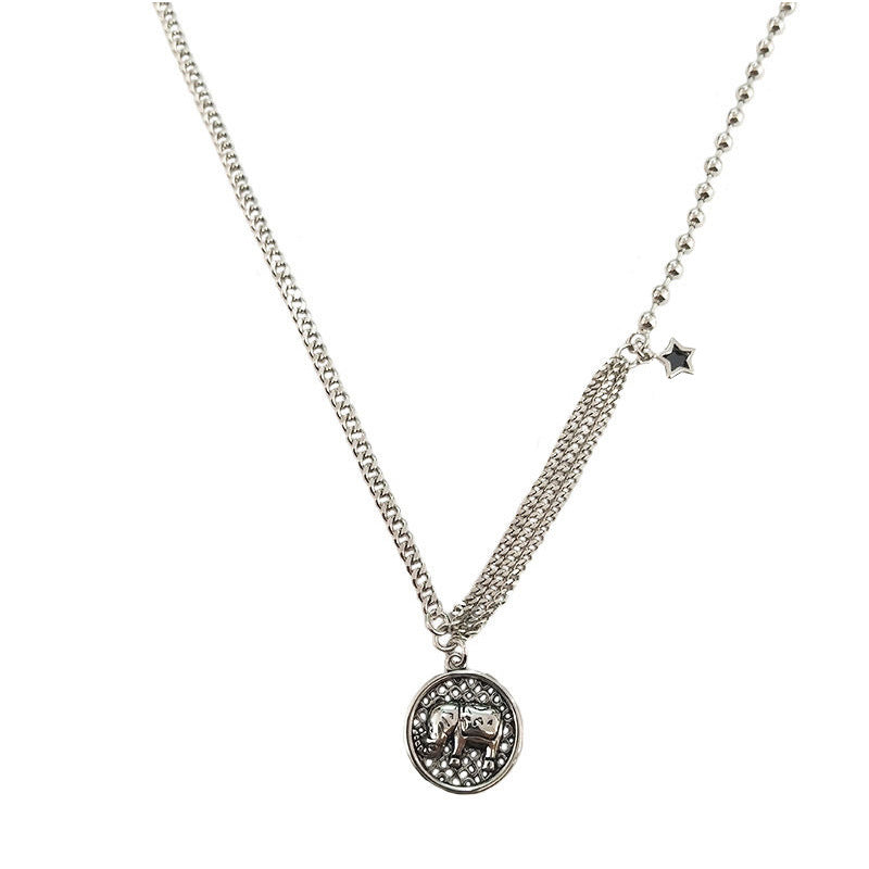 Elephant Round Female Personality Retro Easy Matching Necklaces