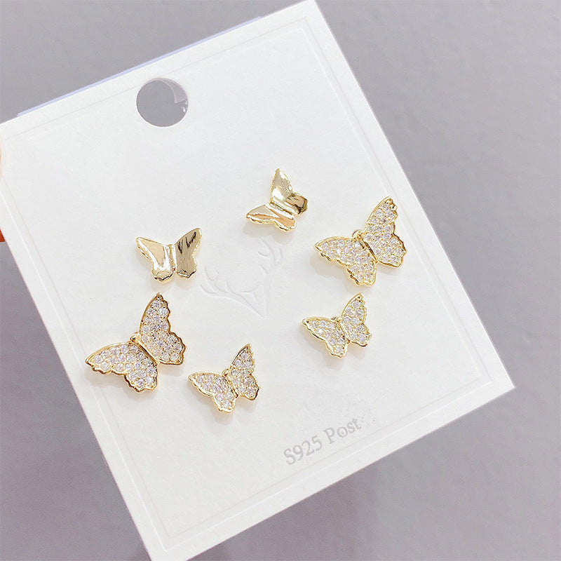 Micro Inlaid Zircon Sier Cute Compact Earrings