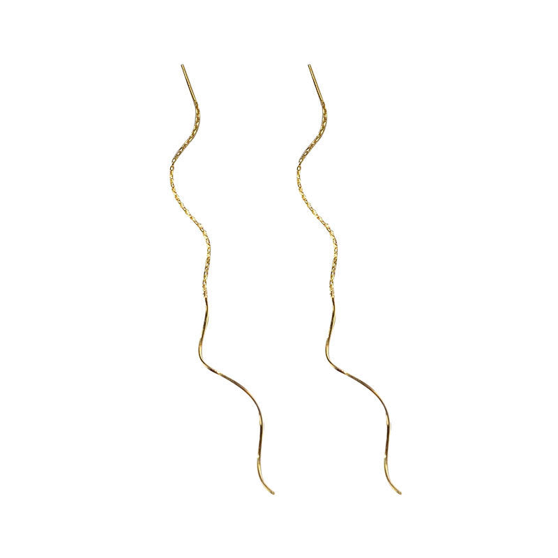 Sier Face Slimming Female Tassel Wavy Threads Long Korean Design Ear Line
