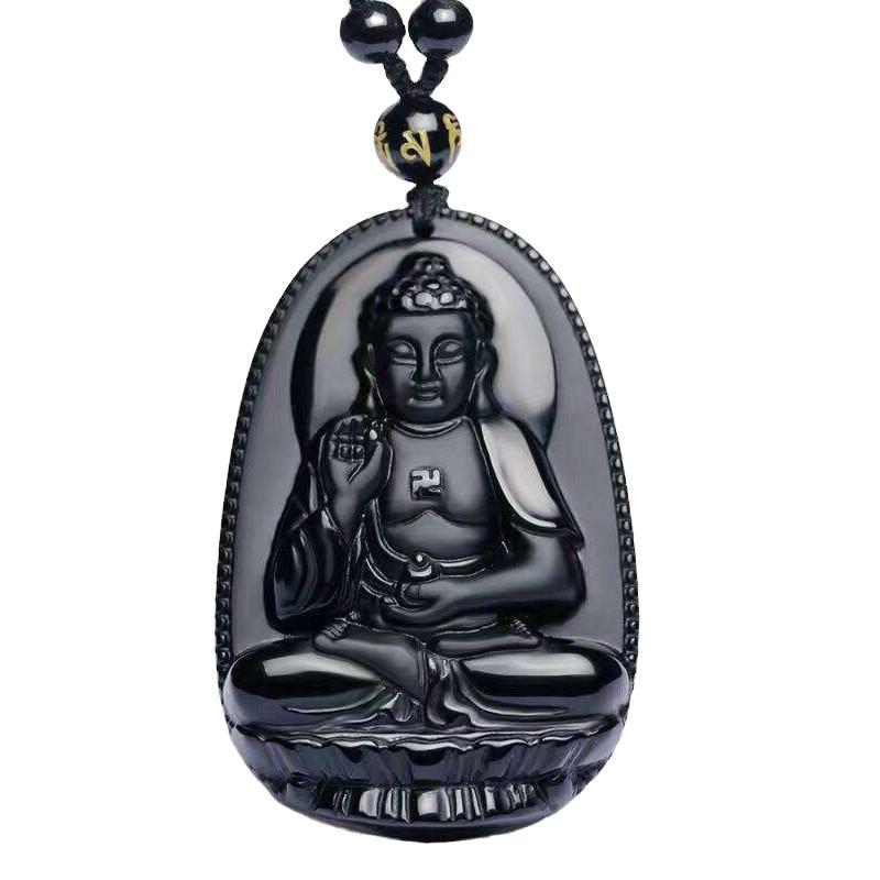 Women's & Men's Obsidian Natural Buddha Eight Patron Saints Necklaces