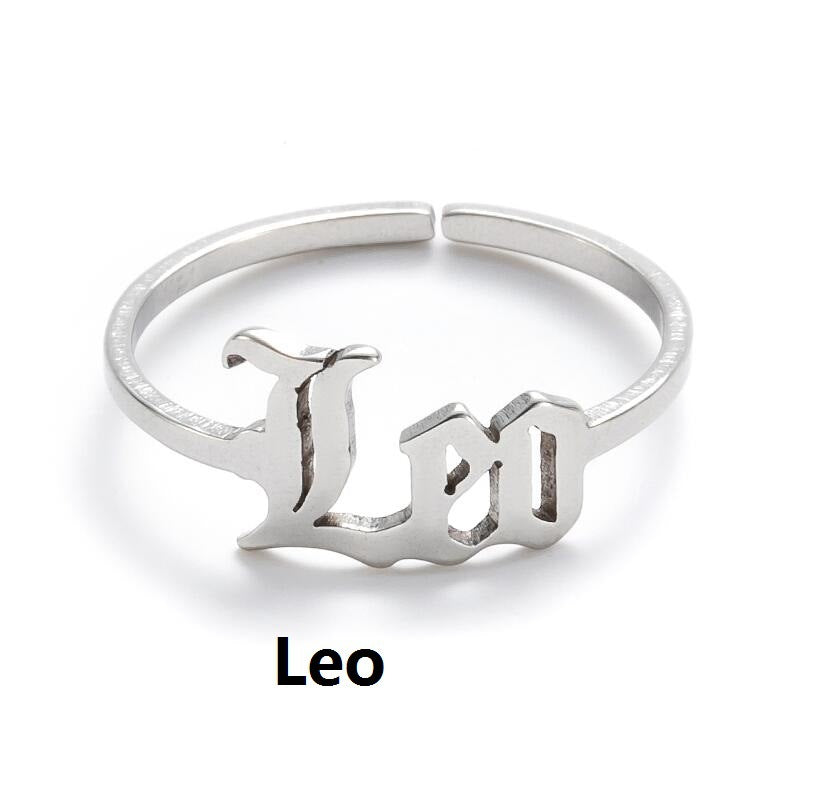 Female Retro Opening Simple English Letters Ring