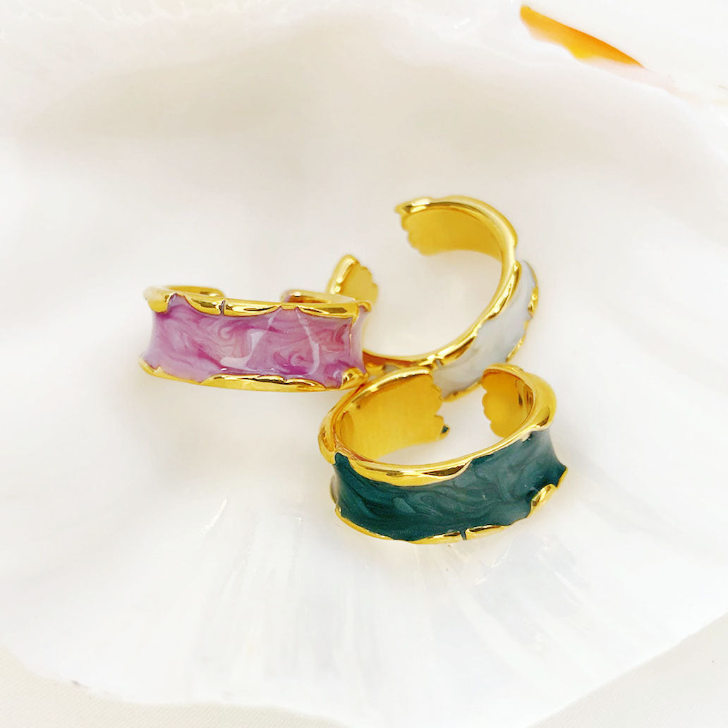 Women's Open-end Simple Gold Vacuum Plating Enamel Glaze Drop Rings