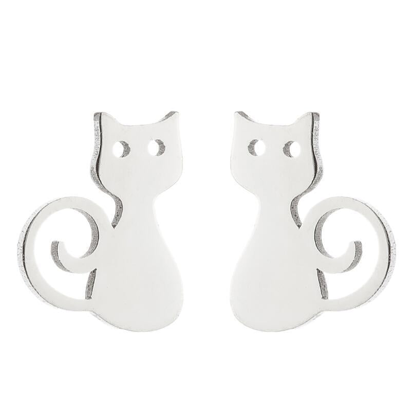 Female Korean Style Simple Stainless Steel Cat Earrings