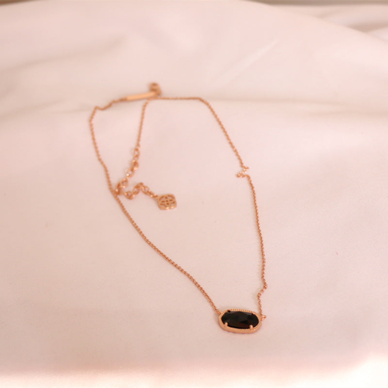 Oval Black Glass Female Accessories Fashion Pink Necklaces