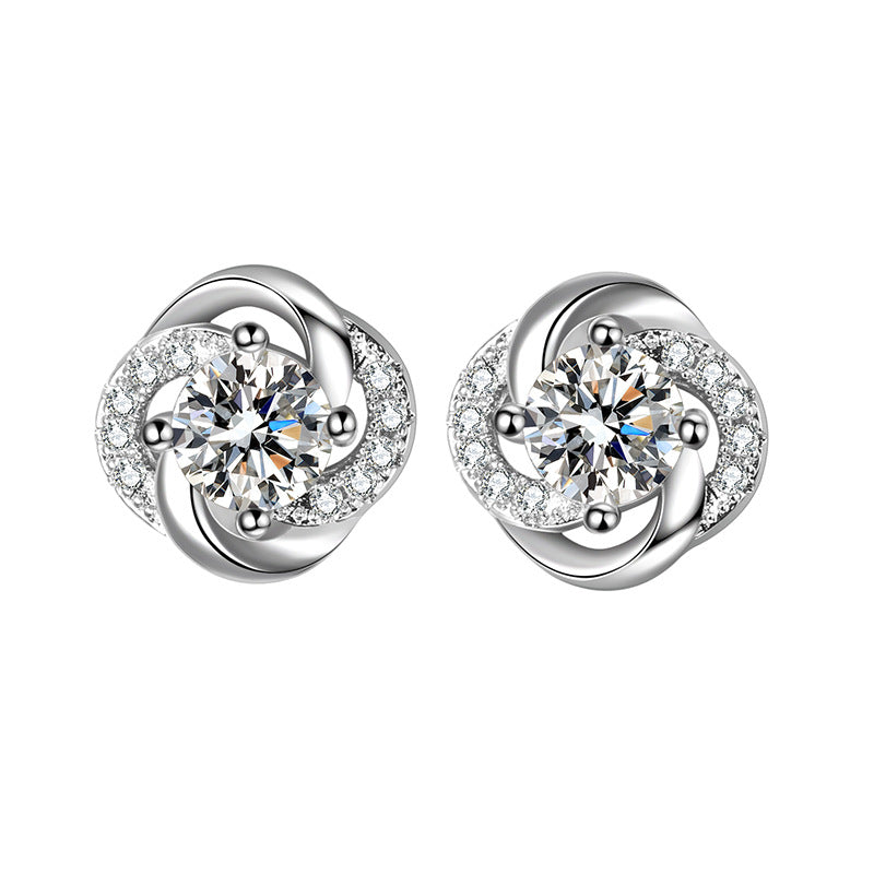 Women's Luxury Full Diamond Four Leaf Clover Ear Trendy Exquisite Versatile Stud Earrings