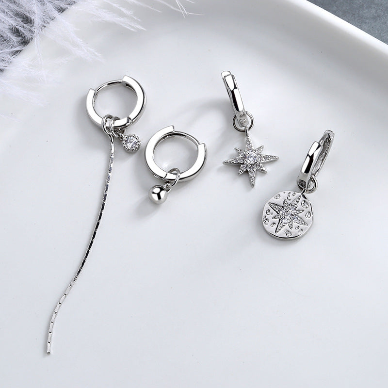 Women's Beads Asymmetric Stars Long Korean Style Niche Rice Earrings