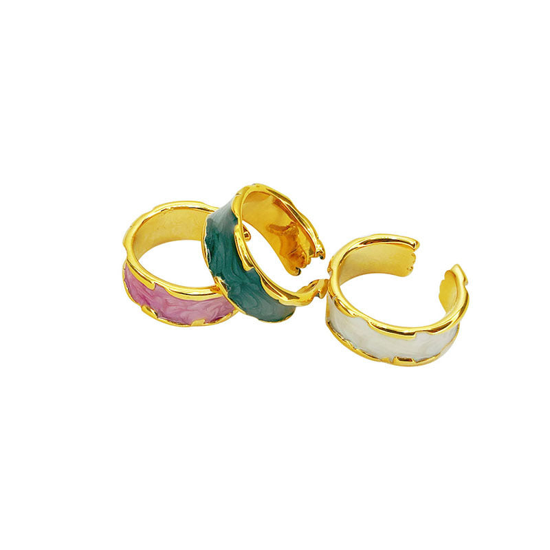 Women's Open-end Simple Gold Vacuum Plating Enamel Glaze Drop Rings