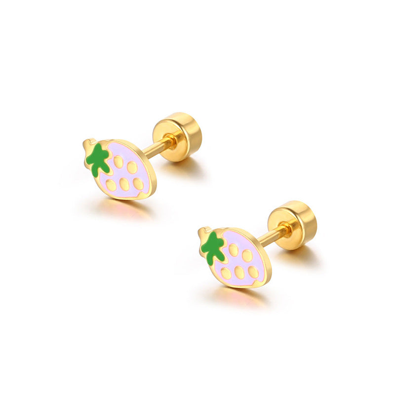 Korean Style Cute Compact Colorful Strawberry Street Shot Titanium Steel Earrings