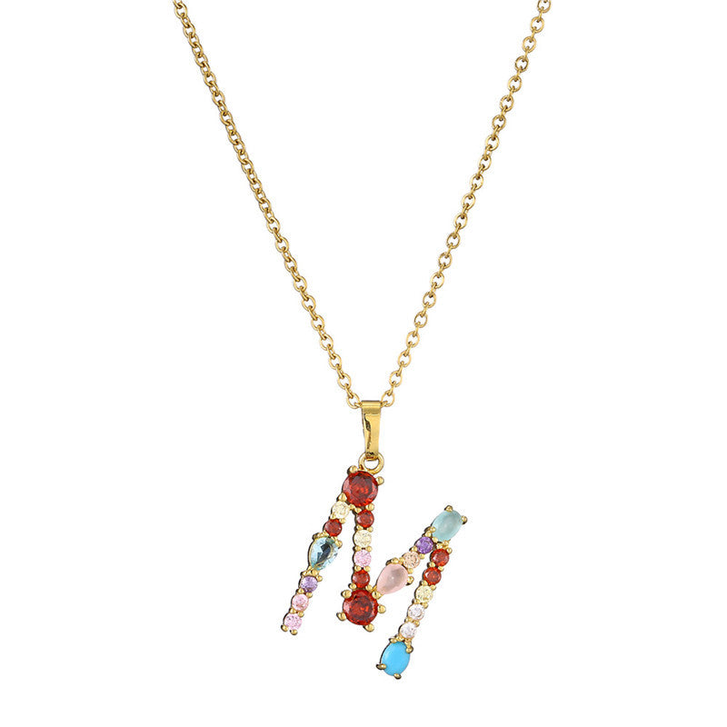 Letter Mixed Colored Gem Inlaid Clavicle Chain Necklaces