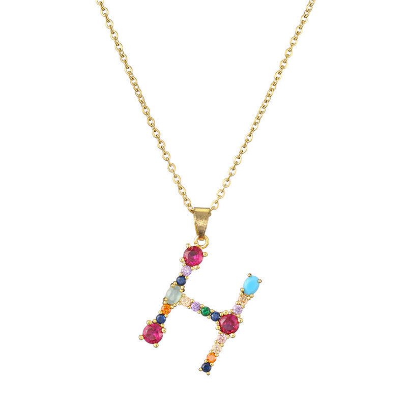 Letter Mixed Colored Gem Inlaid Clavicle Chain Necklaces