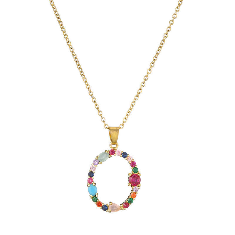 Letter Mixed Colored Gem Inlaid Clavicle Chain Necklaces