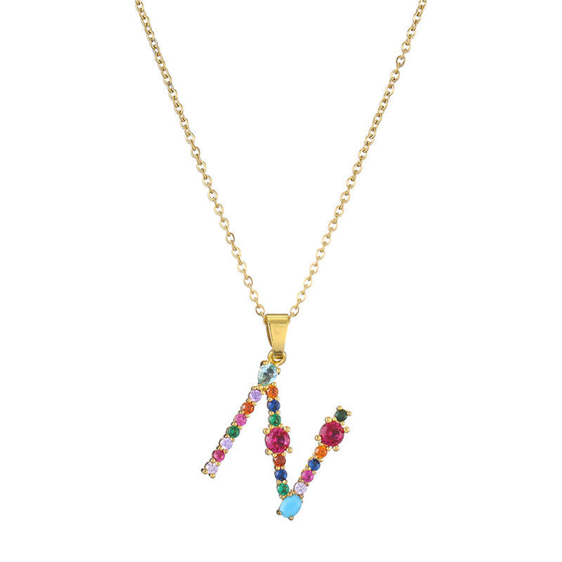 Letter Mixed Colored Gem Inlaid Clavicle Chain Necklaces