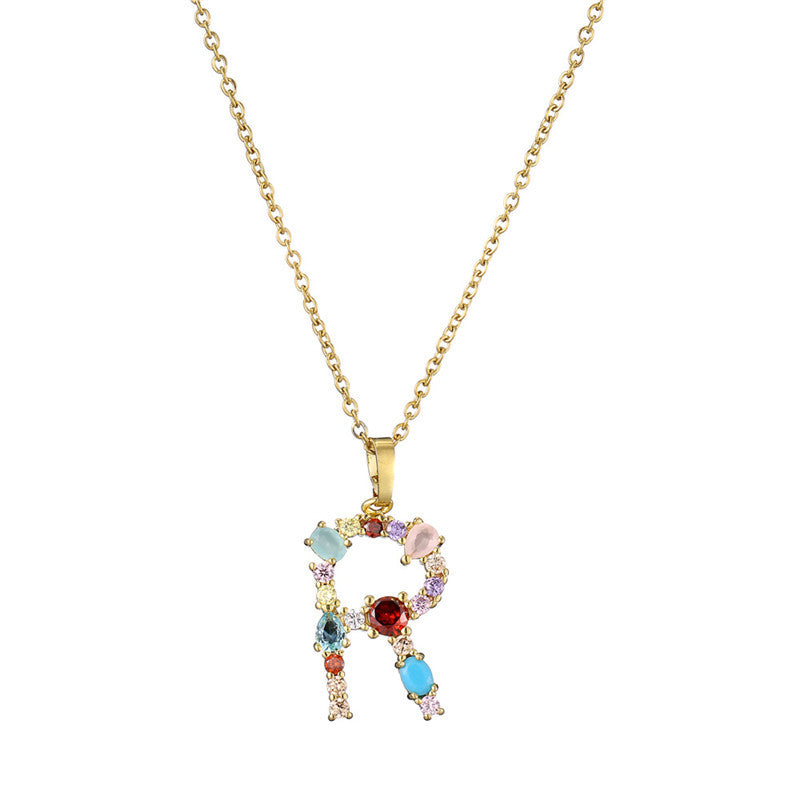 Letter Mixed Colored Gem Inlaid Clavicle Chain Necklaces