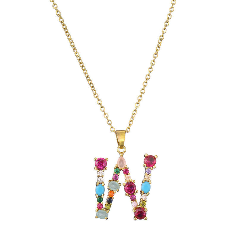 Letter Mixed Colored Gem Inlaid Clavicle Chain Necklaces