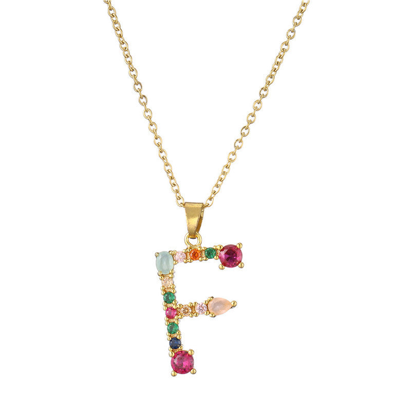 Letter Mixed Colored Gem Inlaid Clavicle Chain Necklaces