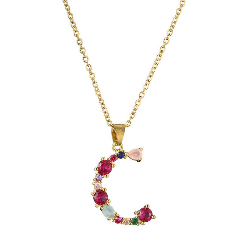 Letter Mixed Colored Gem Inlaid Clavicle Chain Necklaces