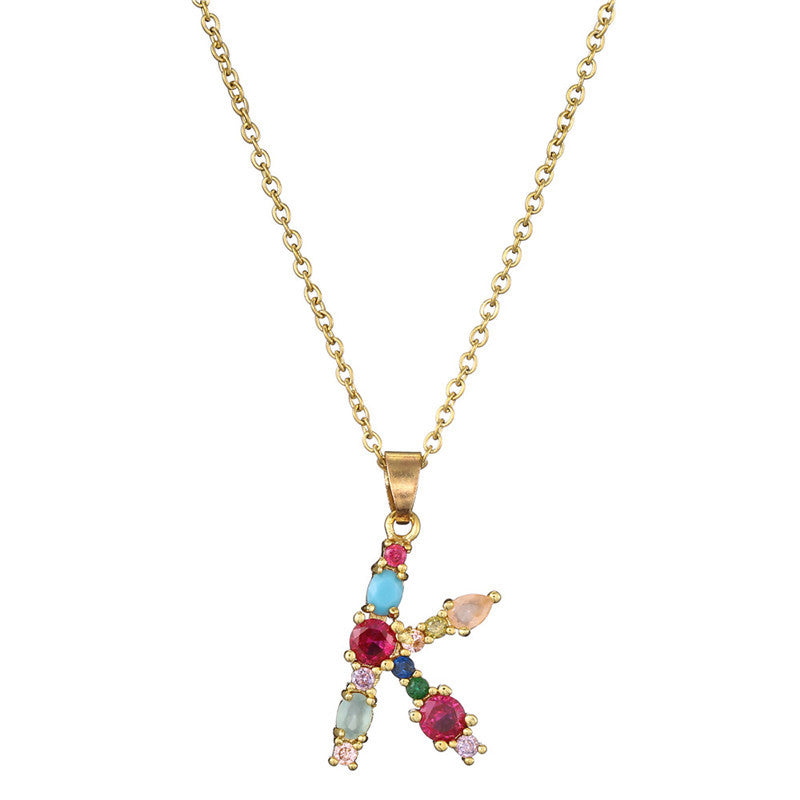 Letter Mixed Colored Gem Inlaid Clavicle Chain Necklaces