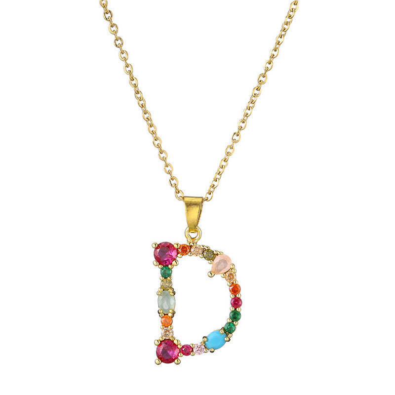 Letter Mixed Colored Gem Inlaid Clavicle Chain Necklaces