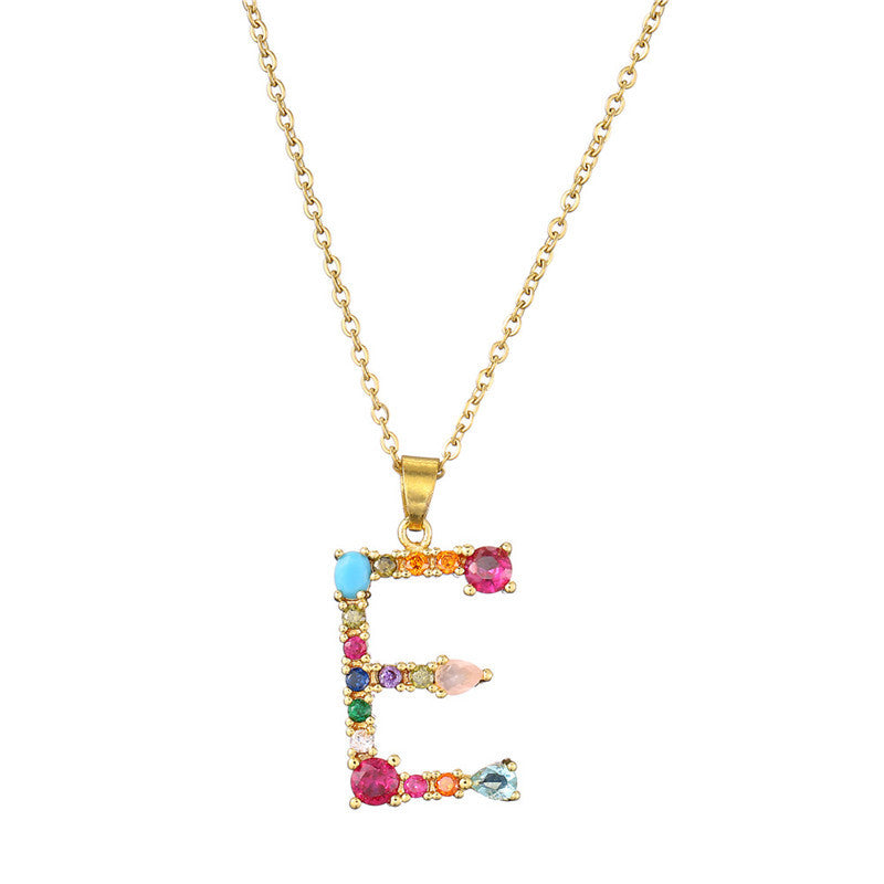 Letter Mixed Colored Gem Inlaid Clavicle Chain Necklaces