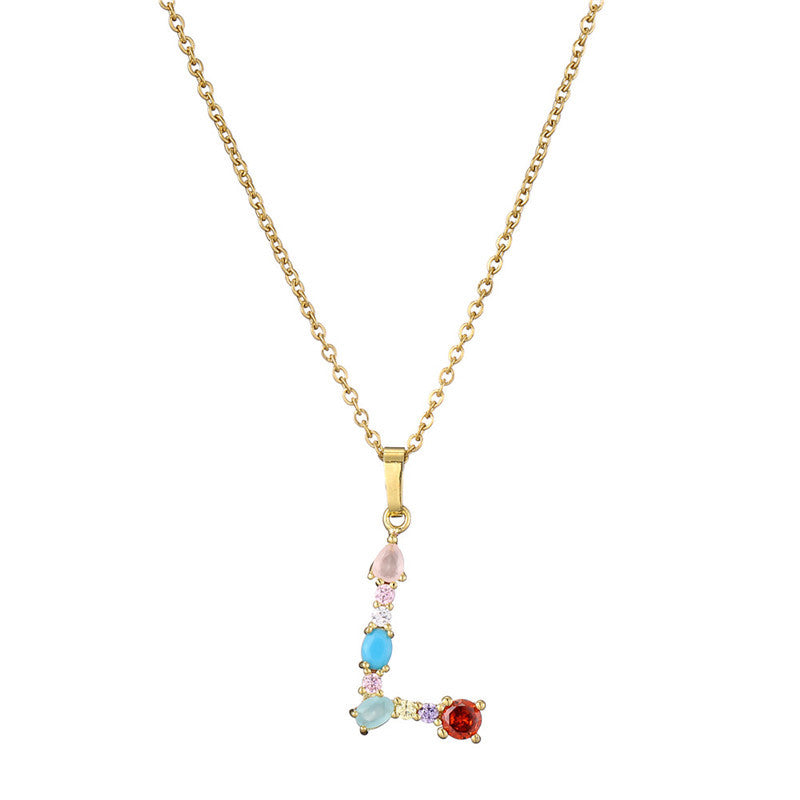 Letter Mixed Colored Gem Inlaid Clavicle Chain Necklaces
