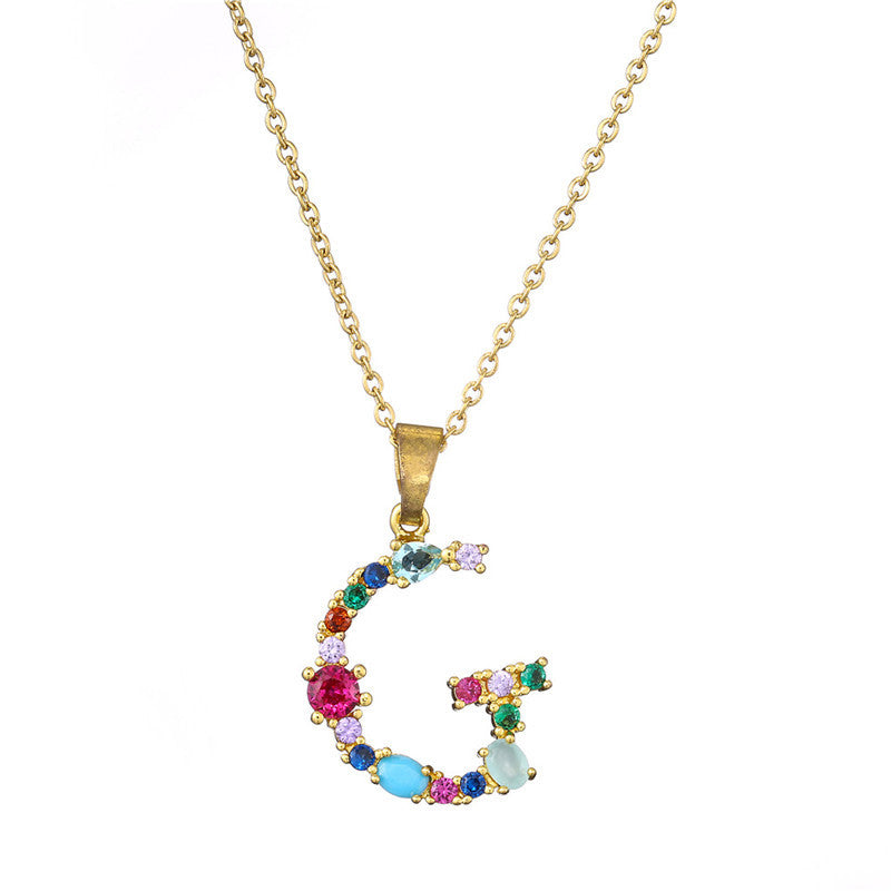 Letter Mixed Colored Gem Inlaid Clavicle Chain Necklaces