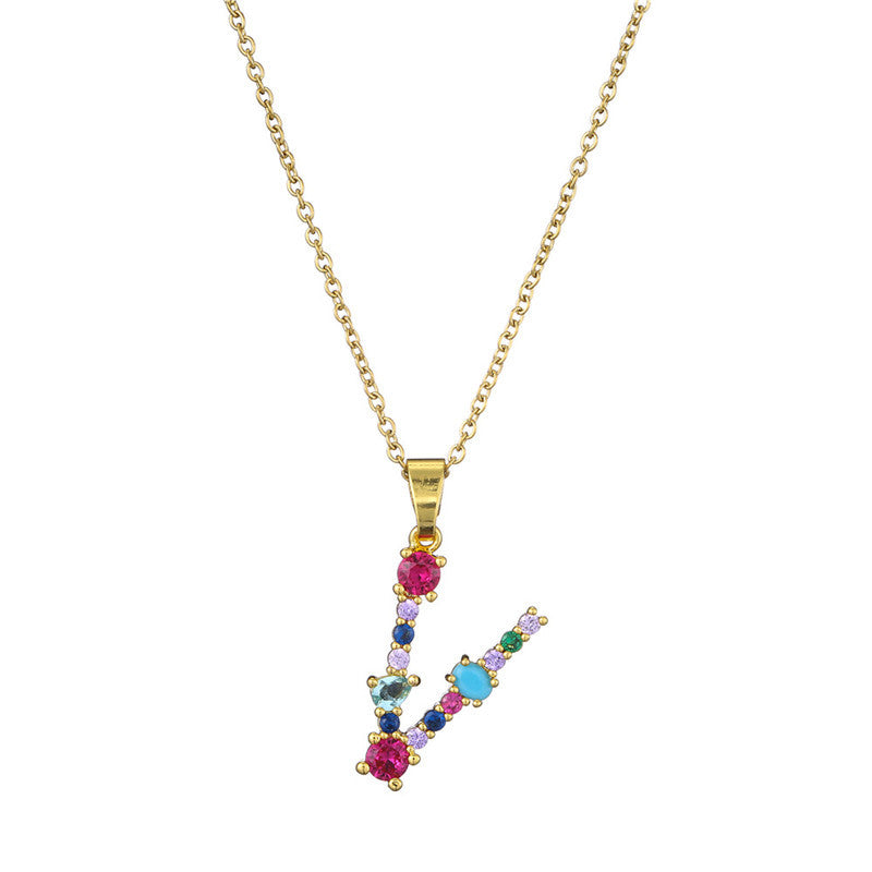 Letter Mixed Colored Gem Inlaid Clavicle Chain Necklaces