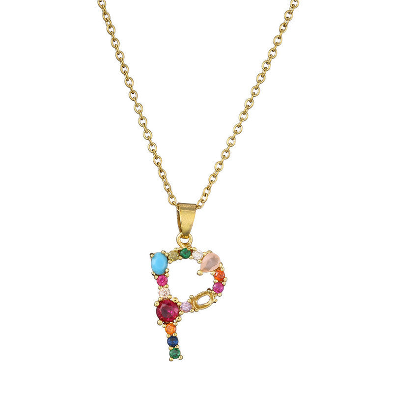 Letter Mixed Colored Gem Inlaid Clavicle Chain Necklaces
